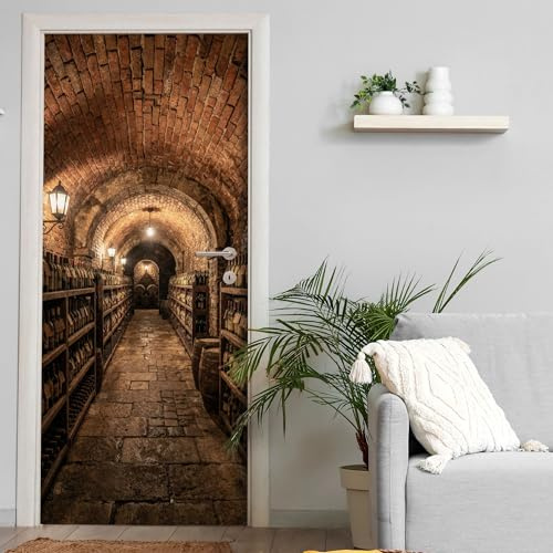 Türtapete selbstklebend blasenfrei | 200 x 90 cm Weinkeller Gewölbe Keller | Tür Aufkleber Poster Türfolie | Einteilig | Wasserfest 3D Türaufkleber Klebefolie Türposter Wandtattoo