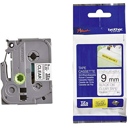 Brother TZES121 Nastro Scritturale, Nero su Trasparente, 9 mm