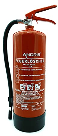 6kg ABC Pulver orig. ANDRIS® Feuerlöscher mit Halterung, Prüfnachweis + ISO Symbolschild