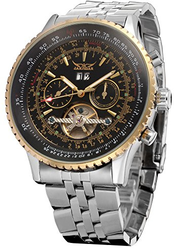 Forsining Men's Self Winding Waterproof Automatic Stainless Steel Skeleton Tourbillon Calendar Wrist Watch