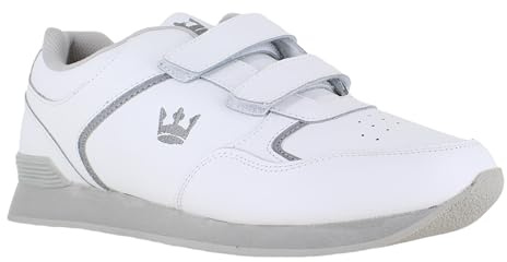 Crown King Mens/Womens Leather Lace Up/Touch Fasten Crown Green Bowling Sports Shoes Trainers UK 7 / EU 41 White/Grey - Touch Fasten