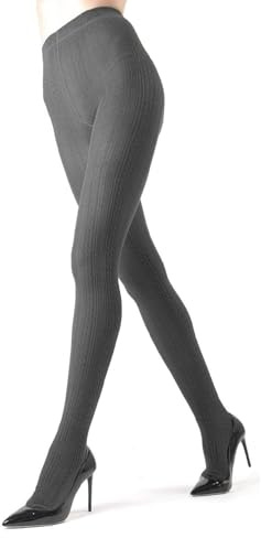 MeMoi Toronto Cable Cotton Tights for Women, Cozy and Breathable Warm Sweater Tights - Sizes S to XL, Medium Gray Heather, Large/X-Large