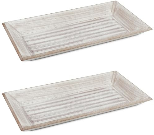 COM-FOUR® Juego de bandejas de Madera de 2 Piezas - Bandeja de Madera Vintage Rectangular - Bandeja para Servir con Aspecto rústico - Cuenco Decorativo Grande - Llavero (2 Piezas - marrón/Blanco)