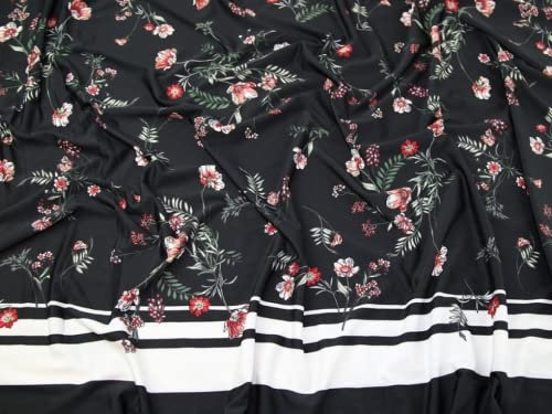 Minerva Slinky Jersey-Strickstoff, mehrfarbig auf Schwarz, Meterware