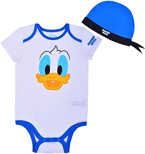 Disney’s Donald Duck Bodysuit and Cap Bundle, Play or Nap Onesie, Baby's Romper Set, Size NB