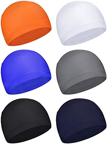 Geyoga 6 Pieces Cooling Skull Cap Helmet Hard Hat Liner Sweat Wicking Cap Running Hats for Cycling Do Rag Men Women(White, Grey, Orange, Sapphire Blue, Dark Blue, Black,M)