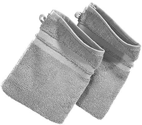 Erwin Müller Walk-Frottier Bio Waschhandschuh im 2er-Pack, Serie Tübingen hellgrau Größe 16x21 cm - eine Luxus-Qualität der absoluten Spitzenklasse, enorm saugstark, 100% Baumwolle