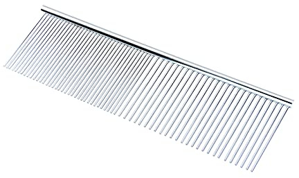 Andiker - Pettine per cani, in acciaio inox con denti arrotondati, in metallo, adatto anche per gatti grandi, medi e piccoli e animali con pelo lungo o corto (L)