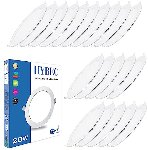 HYBEC - LED Einbaustrahler Flach 230V, Spots Deckenleuchte, Einbauleuchten, Downlight, Panel Light, 20W (Pack 20)