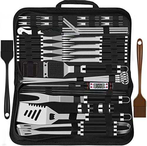 Grilliance 38pcs Kit Barbecue Set Accessoires de Grill en Acier Inoxydable pour Hommes,Ensemble d'Ustensiles de Grill de Haute Qualité avec Sac et Tapis pour Camping Noir