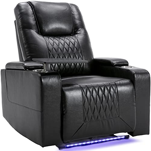 ZYLOYAL10 Electric Recliner Chair with USB Charge Port, 360 Swivel Tray Table, Hand in-Arm Storage, Cup Holders, Ambient Lighting - Ambient Lighting Gaming Recliner Chair Home Theater Seating