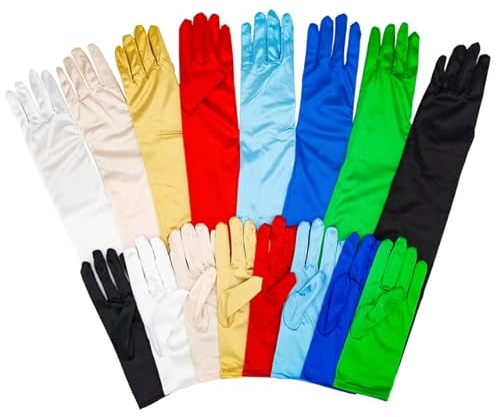 Barielle Satin Handschuhe Paar Brauthandschuhe Hochzeit Fasching, Weiß, Lang