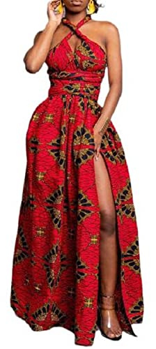 HongYunXn Abito Africano Multiusura da Donna Abito Lungo Etnico Vintage con Spacco Abito Boho Colore2 S