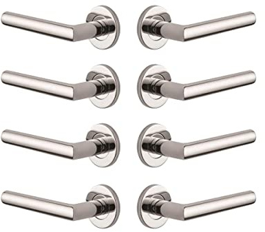 Designer Levers Eros Lever on Rose Door Handle, Polished Stainless Steel | For interior doors; fixings included; 4 pairs; polished finish.