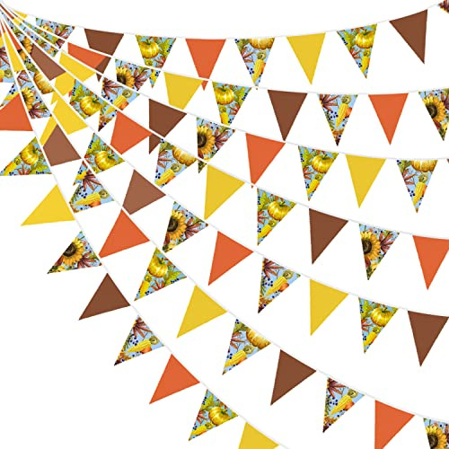 32Ft Yellow Brown Orange Sunflower Fabric Bunting Banner Party Decorations Triangle Flag Garland Pennant for Spring Summer Fall Wedding Birthday Engagement Baby Shower Home Outdoor Garden Festivals