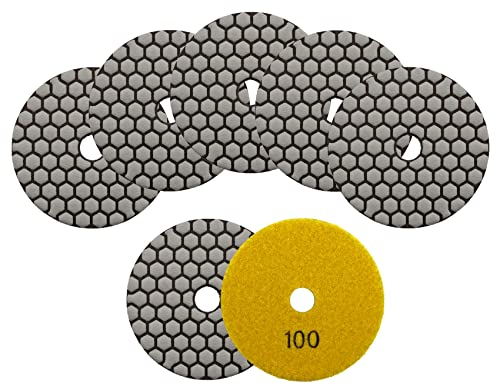 KURSTOL Almohadillas Pulido Diamante Seco - 4″/100mm 7×Discos Pulido Grano 100, Granito Mármol Piedra Artificial Cuarzo