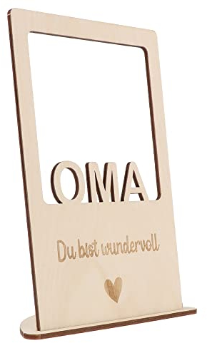 Spruchreif | Holzbilderrahmen mit Gravur „Oma - du bist wundervoll“ | Geschenk von Enkelkindern für Oma | Muttertag & Geschenke für Großeltern
