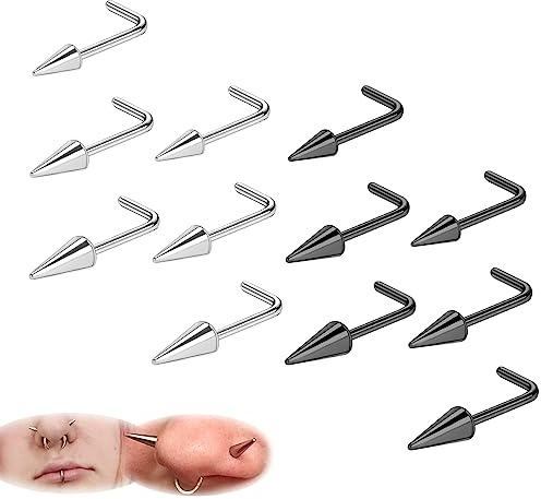 ZS 20G Naso Anello, 18G Acciaio Inossidabile Orecchini a Bottone, 16G Labbro Setto Cartilagine Trago Helix Piercing Per Donne Uomini (12 Pezzi 20g L-forma Naso Borchie)