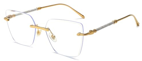 LJCZKA Occhiali Luce Blu Senza Montatura Donna, Montatura Occhiali da Vista Occhi di Gatto Quadrati in Metallo per Computer Gioco Lettura