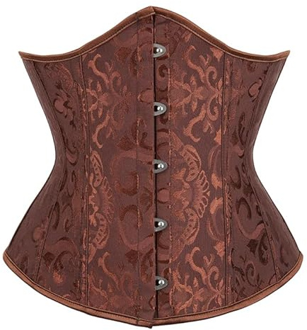 Bslingerie® Dam vintage blommig brokad satin under byst korsett clincher cinchers, Brun, XL