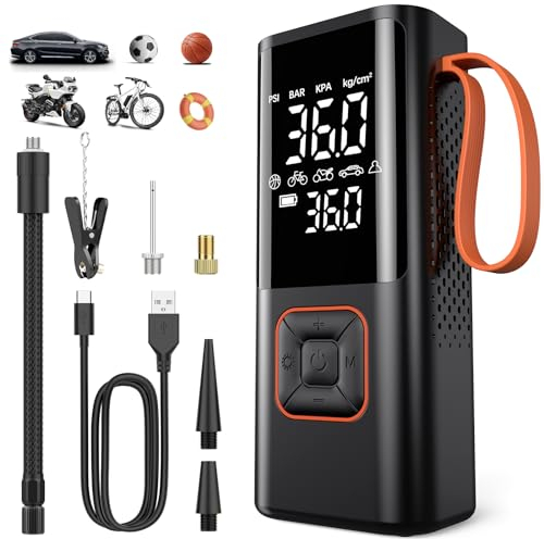 Yovikin Tyre Inflator Portable Air Compressor, 150PSI Car Tyre Pump 7500mAh 5 Modes Auto Shut-Off Autopump w/ 5 Nozzles Flashlight Cordless Inflators Car Accessories for Car, Bike, Ball, Motorcycle