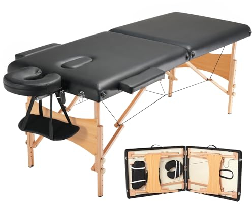 VEVOR Tragbare Massageliege, 70 cm breit, 2 klappbare, leichte Massagetische, 8-stufig höhenverstellbare Salon-Tattoo-Liege, Spa-Tisch mit Kopfstütze, Armlehnen, Handpalette und Tragetasche, 272 kg