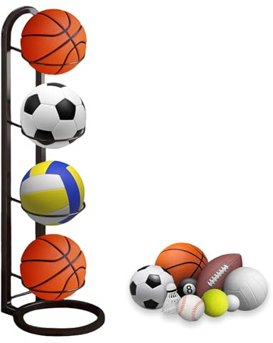 thirei 4 lager bollstativ, basketstativ, vertikal bollförvaring, bollställ, stativ för basket, fotboll, volleyboll