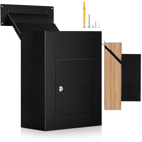 Yaocom Through the Wall Locking Mailbox 17 x 13 x 7 Large Wall Mount Mail Box Heavy Duty Parcel Letter Box for Outside House Locking Secure Mailbox with Adjustable Chute Deposit