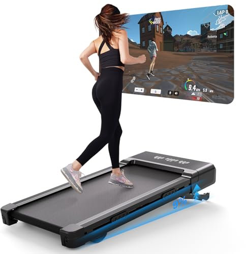 Lacuffy Walking Pad mit 9% Steigung, Raceable Laufband für Zuhause Max 136 kg, Laufband Schreibtisch mit APP-Steuerung, 3HP Treadmill Leise mit Trainingskurse und Multi-Runner-Rennen