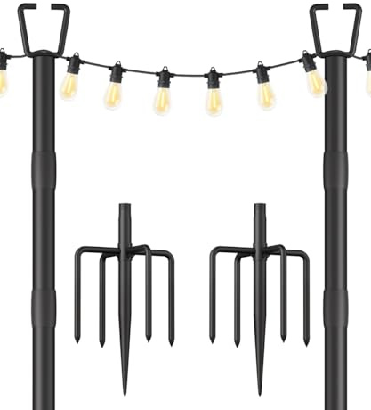 Sprimden 2 Pack 10FT String Light Poles for Outdoor Decor, Sturdy Light Pole with Fork, Adjustable Metal Posts for Outside Patio, Backyard, Deck, Garden, Party, Wedding