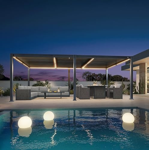PURPLE LEAF Pergola Bioclimatique en Aluminium 3,5 x 6,35 m, Tonnelle de Jardin Exterieur Imperméable avec Lames Orientables et LED, Pergola Jardin Exterieur pour Terrasse, Extérieur et Carport, Gris