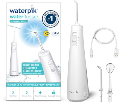 Waterpik Pulse Water Flosser Cordless, Oral Health Foundation Approved, Water Flosser and Plaque Remover for Teeth, 2 x Water Floss Pressure Settings, 45 Seconds of Flossing, 2 x Tips Included
