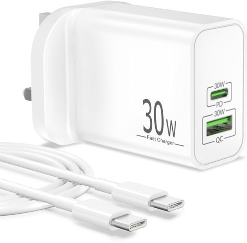30W 2-Port Fast Charger for Google Pixel 10/9 Pro XL Fold 9a/8/8a/7/7a/6/6a/5/4/3, USB C Plug UK Charging Block PD Wall Power Adapter + 2M USBC Type C Cable
