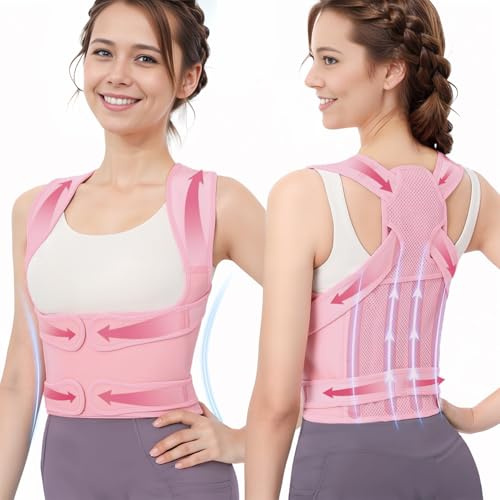 Fascia Lombare Posturale Spalle Schiena: Correttore Postura Uomo - Donna, Schiena Dritta Busto Posture Corrector, Elastica Regolabile Cintura di Correzione Della Postura,Rosa Chiaro, L-(37.5-42.5)