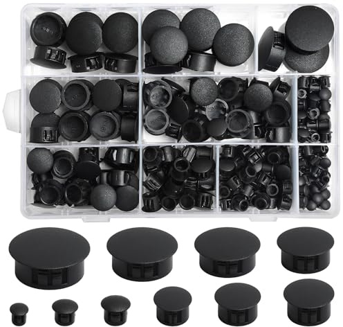 Celepoir 262 Stück Abdeckkappen für Bohrlöcher, 5/6/8/10/13/15/18/20/22/25mm Abdeckstopfen Kunststoff, Schwarze Kunststoff Lochstopfen, Möbel Blindstopfen Abdeckstopfen für Schränke Maschinen Möbel