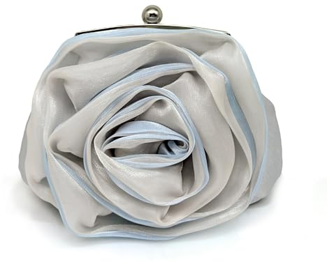 Pahajim Bolso Fiesta Mujer Bolso Boda de Flores Clutch Bag Saten Cartera de Mano Pequeño Bolsos de Noche para Invitada Novia Ceremonia Banquete (Azul plateado)