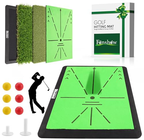 Golf Hitting Mats Training Equipment, Portable Golf Mat with Longer Swing Path Trajectory, 3-in-1 Replaceable for Driving, Chipping & Hitting Mat, No-Slip Heavy Duty Rubber Base, Indoor/Outdoor