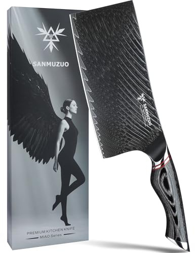 SANMUZUO Couteau à viande 18 cm - Couperet à légumes chinois - Acier Damas noir avec manche ergonomique - Série MIAO