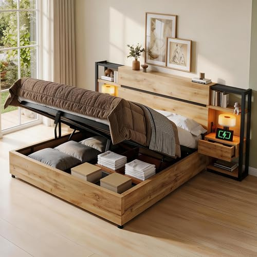Sapgaks Lit 180×200 avec sommier à Lattes avec Type-C et Port USB,Lit Double 180×200 cm avec tiroirs,lit Coffre 180×200 Cadre de lit 2 Personnes avec Rangement,tête de lit conteneur
