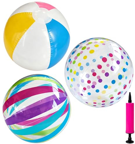 TUBAWD 4PCS Beach Ball Set, 40 cm Inflatable Beach Balls in Dot, Striped and Mixed Colours, for Pool Party