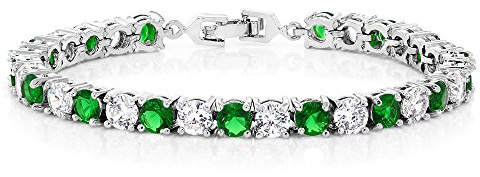 Sparkling Multi-Color Round Cubic Zirconia CZ Women's Tennis Bracelet (7.50 cttw, 7 Inch), White and Green
