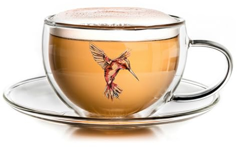 Creano Thermo-Tasse Hummi für Tee/Latte Macchiato, doppelwandig, mit Kolibri-Muster | 250ml in exklusiver Geschenkpackung, Rot
