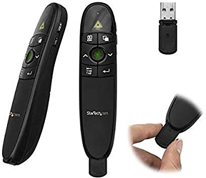 StarTech.com Mando a Distancia para Presentaciones Inalámbrico con Puntero Láser Verde - 27m - Puntero Clicker USB para Presentaciones, negro