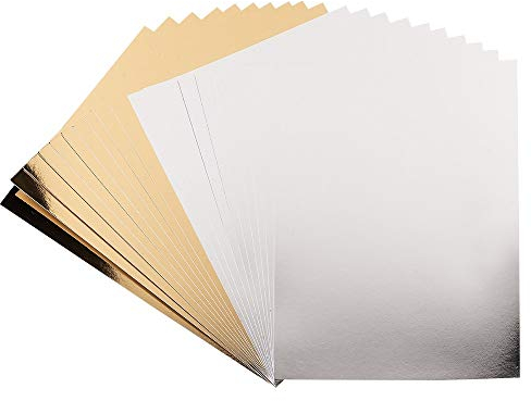 Ideen mit Herz Spiegel-Karton | Metallpapier | Bastelpapier metallic | 20 Bogen | Din A4 | 200 g/qm (silber & hellgold | selbstklebend)