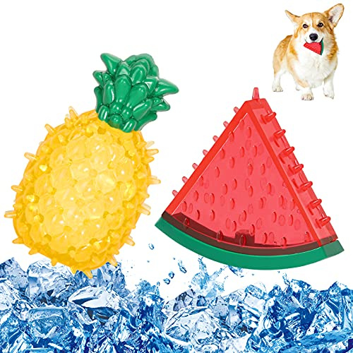 Pawaboo 2PZS Juguetes Molar Multifuncional para Mascota, Juguo de Refrigeración en Verano para Morder, Resistentes Juguetes Interactivos para Cachorro de Perros Pequeños Medianos - Sandía y Piña