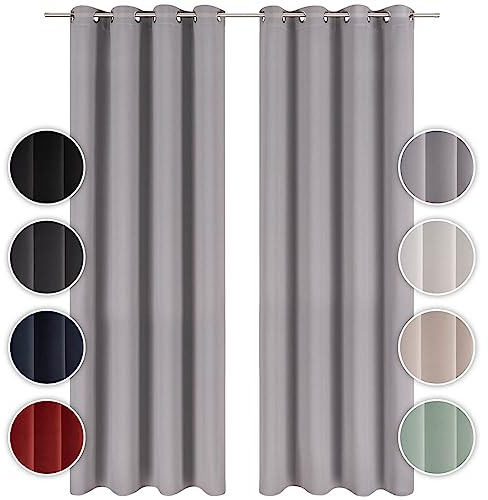 Blumtal Verdunklungsvorhänge 2er Set - Thermovorhang Hitzeschutz - Vorhang Blickdicht mit Ösen - Gardinenschals mit Schlaufen - Lärmschutzvorhang-Gardinen 160x132cm - Thermo Vorhang- Gardine Grau
