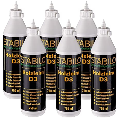 6x Holzleim D3 750ml | Leim, Holzkleber, Kaltleim, Einkomponentenleim, Holz Kleber wasserfest