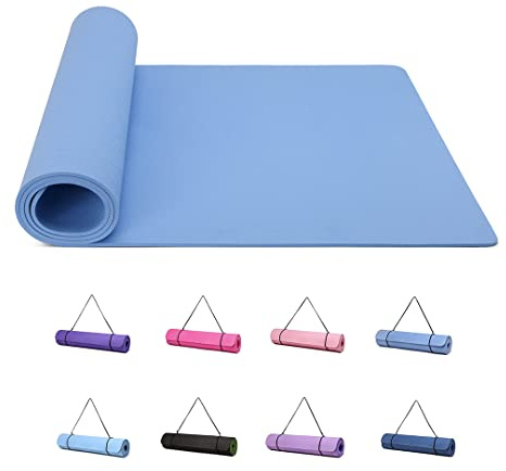 Good Nite yogamatta träningsmattor träning pilates fitnessmatta för kvinnor män halkfri tjock 6 mm högdensitet gymnastikmattor med bärrem Tpe 183 x 61 x 0,6 cm (himmelsblå)