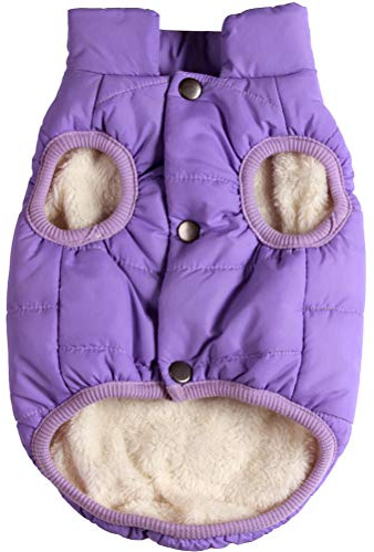 JoyDaog hundjacka, Fodrad med fleece i 2 lager, mycket varm, för vinter och kallt väder, extra mjuk, vindtät valpväst, lila, storlek XS