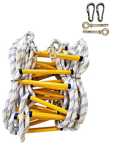 PHONME ÉChelles De Secours Incendie Échelle De Corde De Sécurité pour Les Enfants Et Les Adultes Résistant à la déchirure Rapide À Déployer Compactes Faciles À Utiliser avec 2 Crochet(Size:6m)